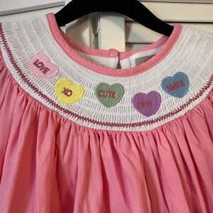 Pink Smocked Dress with Heart Embroidery